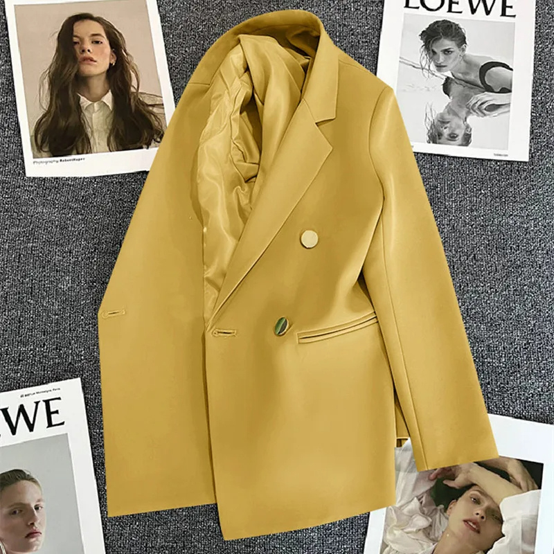 Chavel - Lange Dames Blazer met Gouden Knopen & Dubbele Sluiting damespak kantoorkleding vrouwenpak jasje 