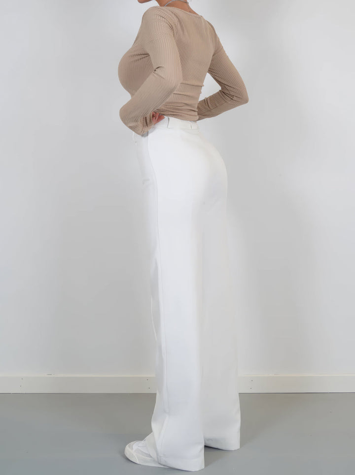 Stijlvolle dames broek met wijde pijpen wit
