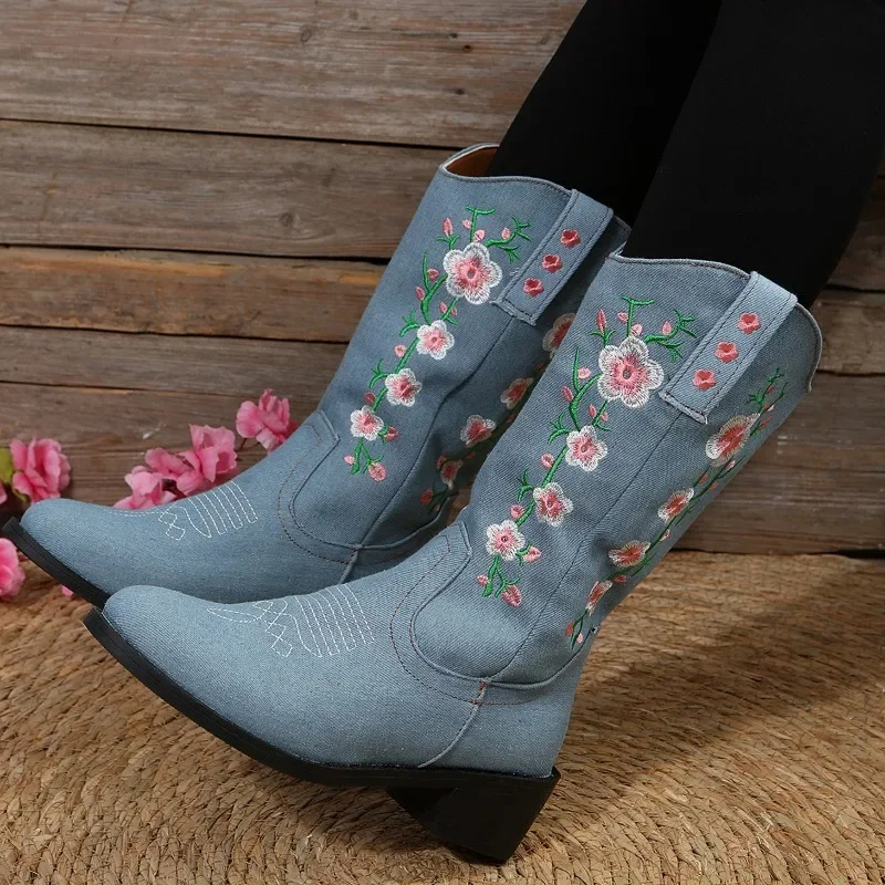 Denim Cowboy Laarzen Met Print Voor Dames - Alice