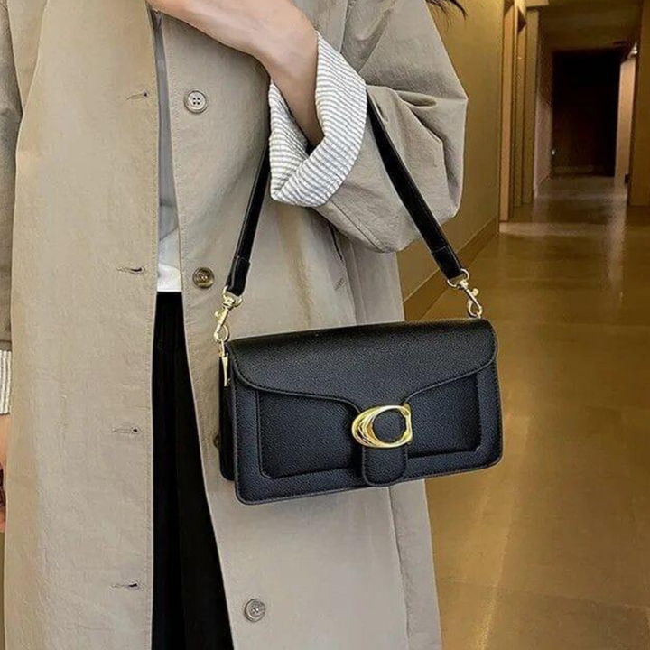 Klassieke gestructureerde schoudertas met goudkleurige gesp