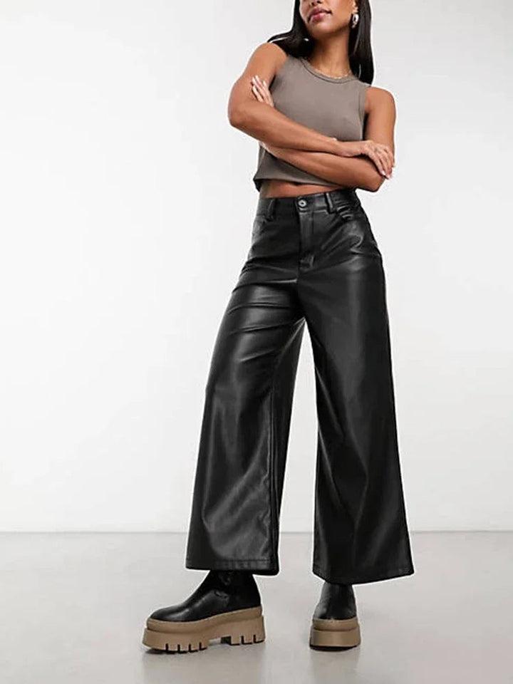 Hoge Taille Leren Broek voor Dames
