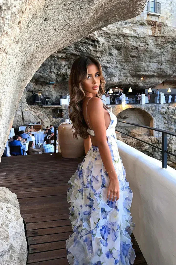 Zwierige Jurk met Bloemenprint en Ruches