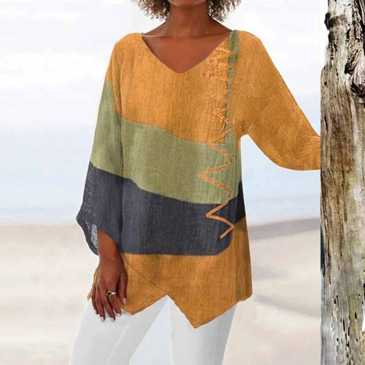 comfortabele luchtige dames blouse shirt zomer lente oversized strepen geel