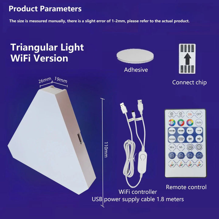 Quantum LED Driehoek Lamp - Superdunne RGB Muurverlichting met Wifi & Bluetooth App Controle voor Game- en Slaapkamer Decor