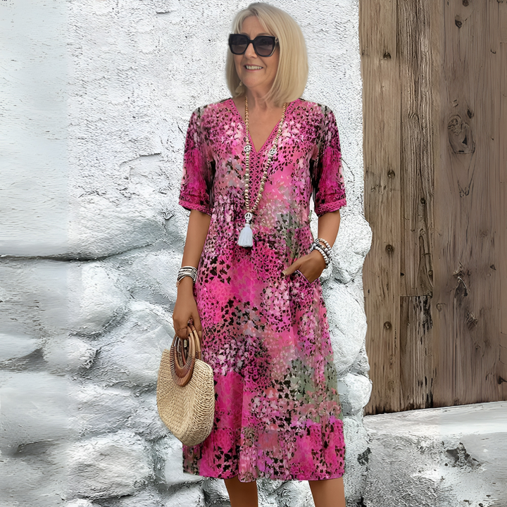 Zachte V-hals midi-jurk voor dames