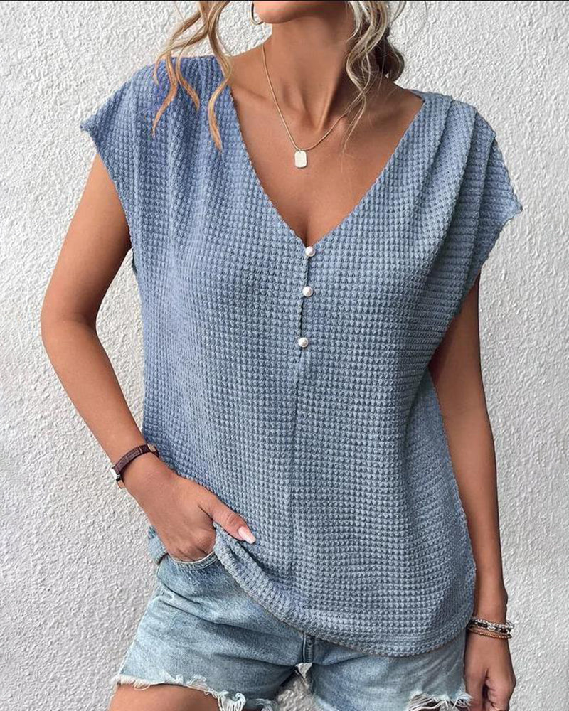 zomers shirt met v-hals dames knopen korte mouwen comfortabel chique zomershirt dames