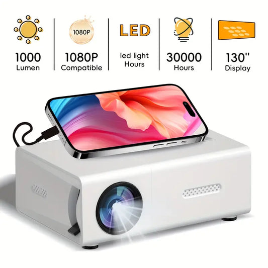 Mini Beamer HD 720P – Snelle Focus, Draagbare Projector Compatibel met Android/iOS/Windows & TV Sticks – Voor Thuisbioscoop & Kantoor