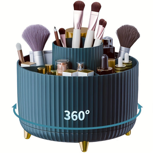 360° Rotating Make-up Organizer - Duurzame Kunststof Cosmetica Opbergdoos met 5 Vakken - Celeste