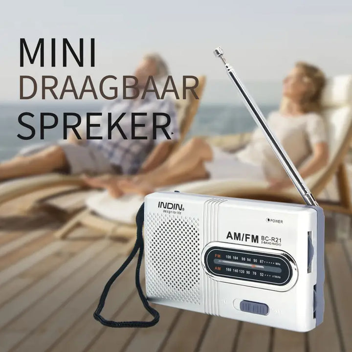 Compacte AM/FM Radio - Draagbaar met Stereo Luidspreker en Koptelefoonaansluiting Met telescopische antenne, batterij-aangedreven