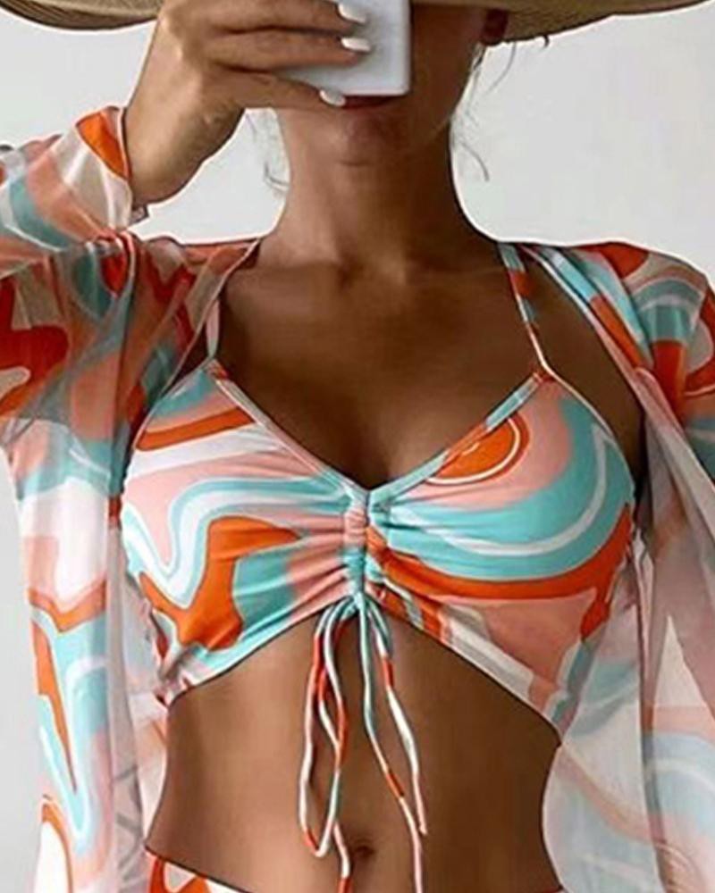 driedelig luxe bikini set lounge set broekje topje bikini met print chique elegant comfortabel strandkleding dames fashion vrouwen