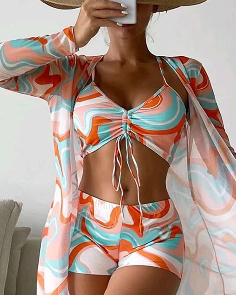 driedelig luxe bikini set lounge set broekje topje bikini met print chique elegant comfortabel strandkleding dames fashion vrouwen