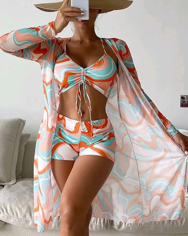 driedelig luxe bikini set lounge set broekje topje bikini met print chique elegant comfortabel strandkleding dames fashion vrouwen