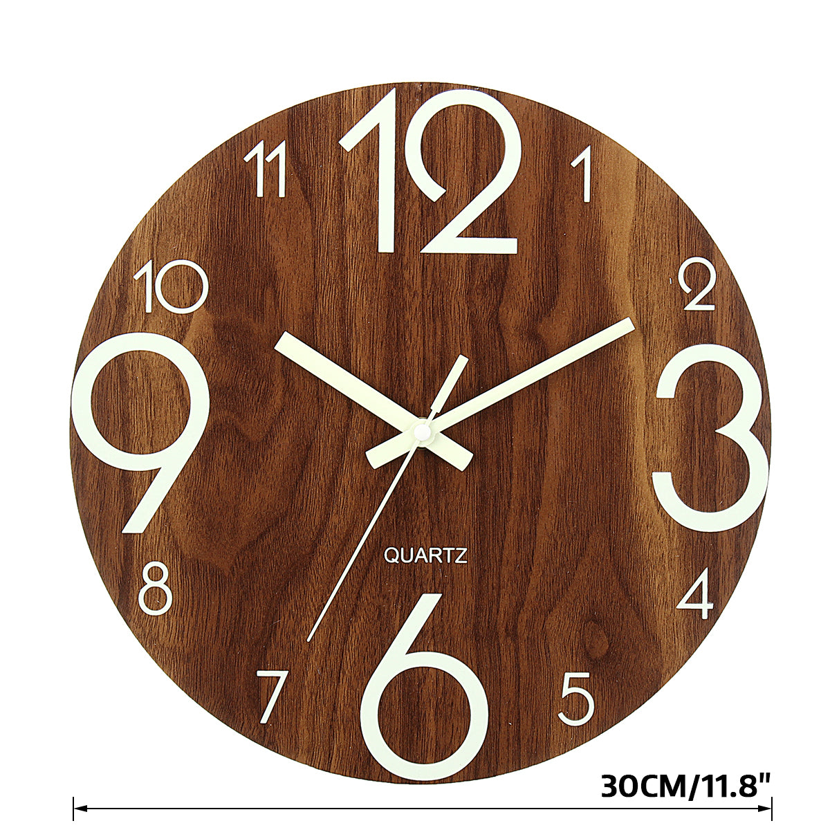 Luminous Wall Clock - Stille Quartz Wandklok van Hout met Verlichte Wijzers voor Donkere Kamers