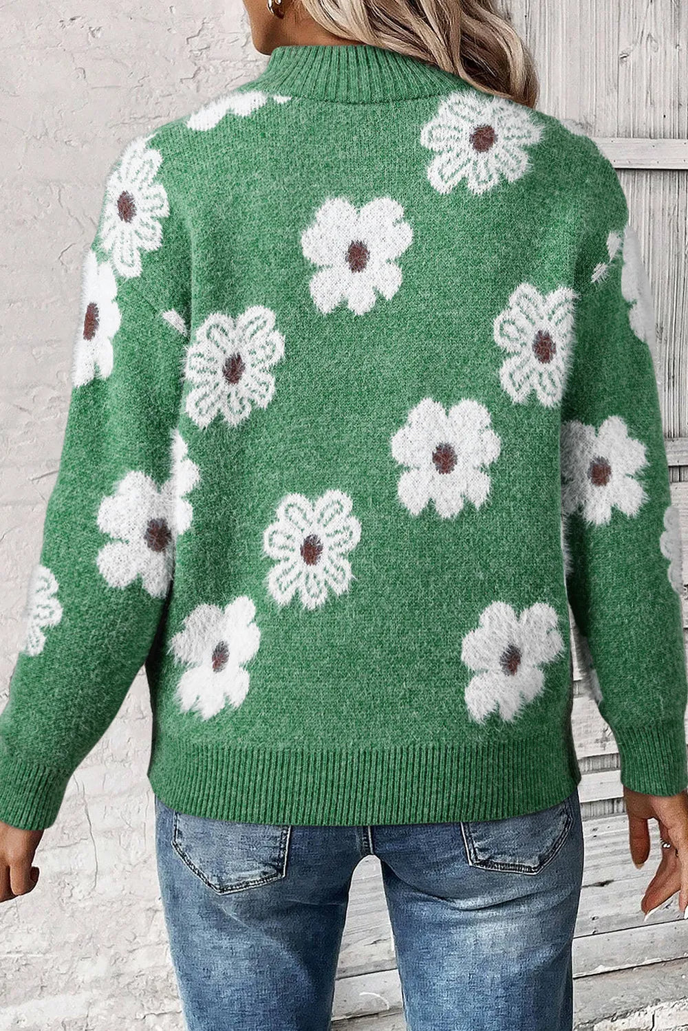 Gebloemde Sweater Met Halve Rits Voor Dames