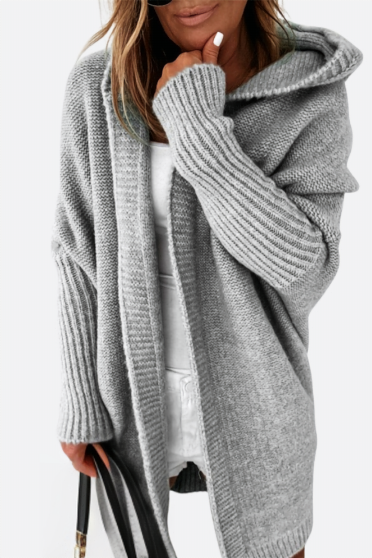 Mia - Oversized Gebreide Cardigan Met Capuchon