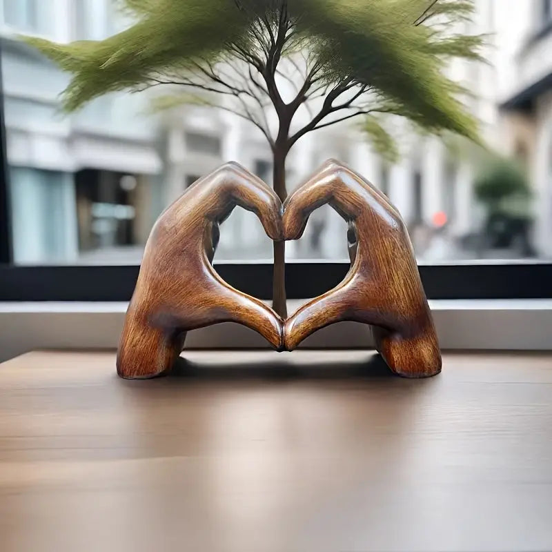 WoodLove - Hart Standbeeld - Liefde Hars Handen Hart Beeld