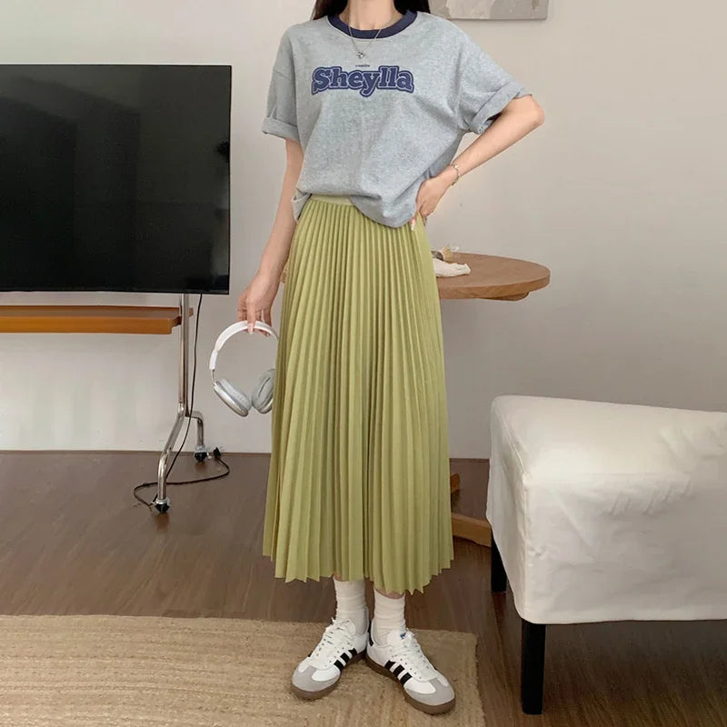 Elvya – Elegante Geplooide Midi-Rok