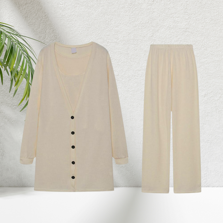 Milou - Gebreid damespak in 3-delige set – top, broek en vest