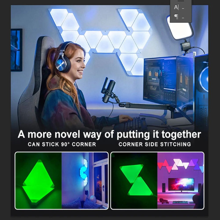 Quantum LED Driehoek Lamp - Superdunne RGB Muurverlichting met Wifi & Bluetooth App Controle voor Game- en Slaapkamer Decor