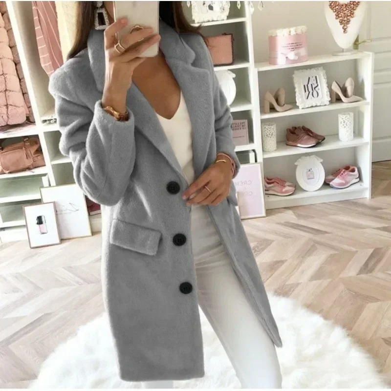 Arlena - Elegante Midi-Trenchcoat Dames zakken knopen lange jas damesjas met kraag 