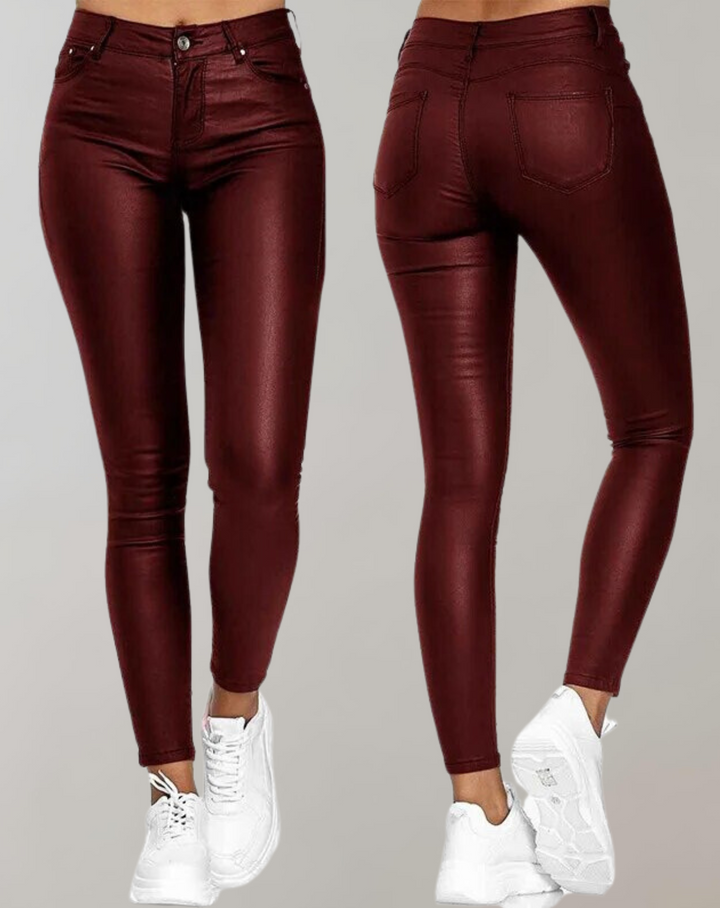 Elegante High-Waist Leren Broek Dames