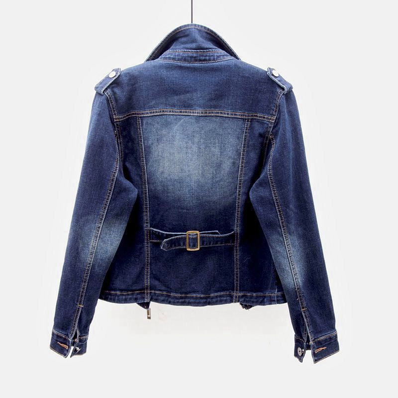 Dames denim jas spijkerjasje zomerjas dames denim jacket stoer casual ritssluiting blauw