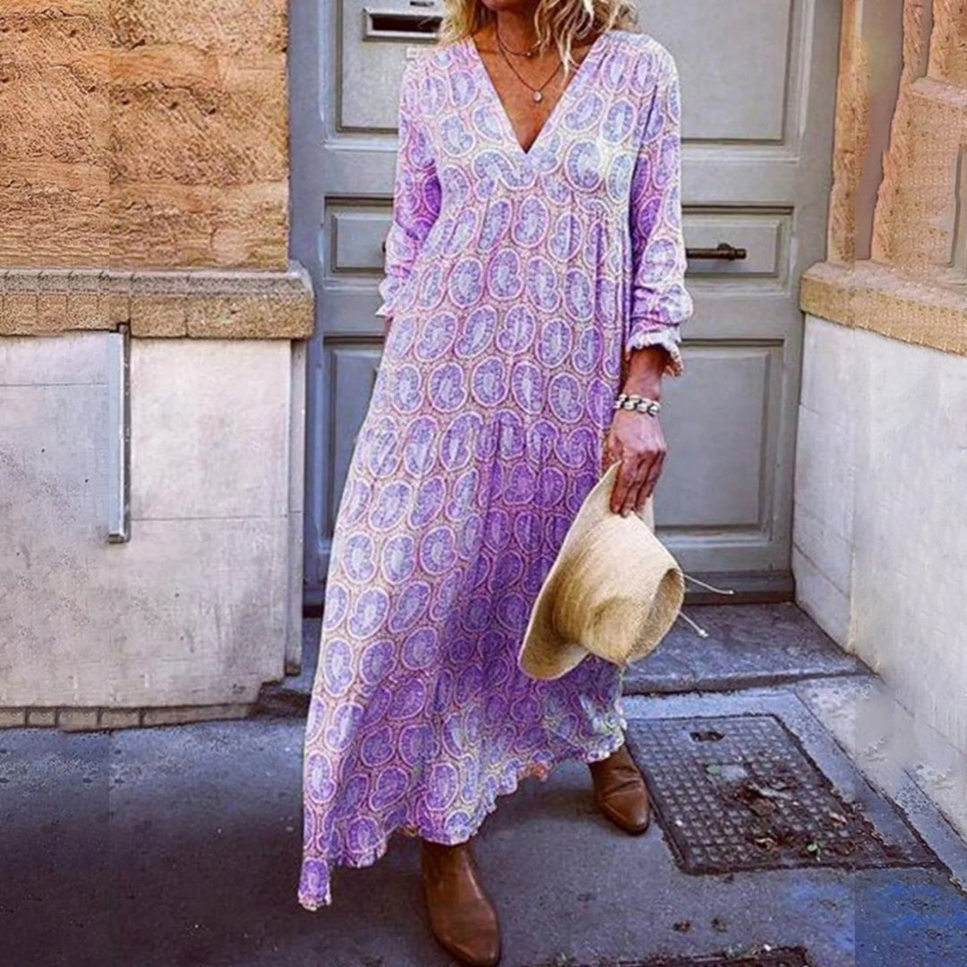 Maxi zomerjurk met geometrische print en boho-uitstraling