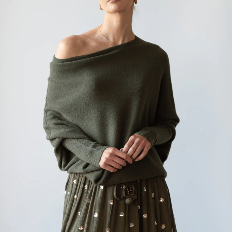 Elegante Off Shoulder Trui Dames groen