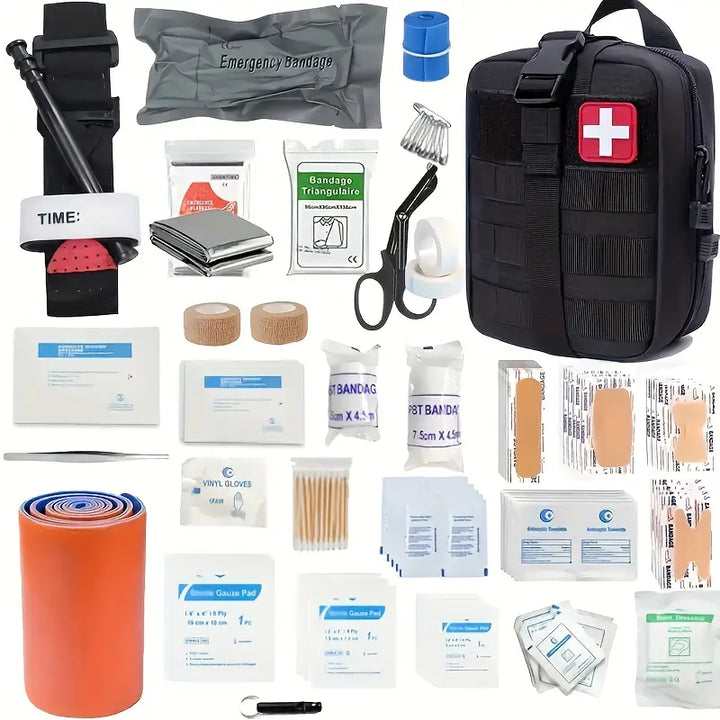 SurviPack 156-delige 30-in-1 Eerste Hulp Kit – Complete Overlevingskit voor Thuis, Kamperen, Wandelen en Reizen, Multifunctionele Draagtas