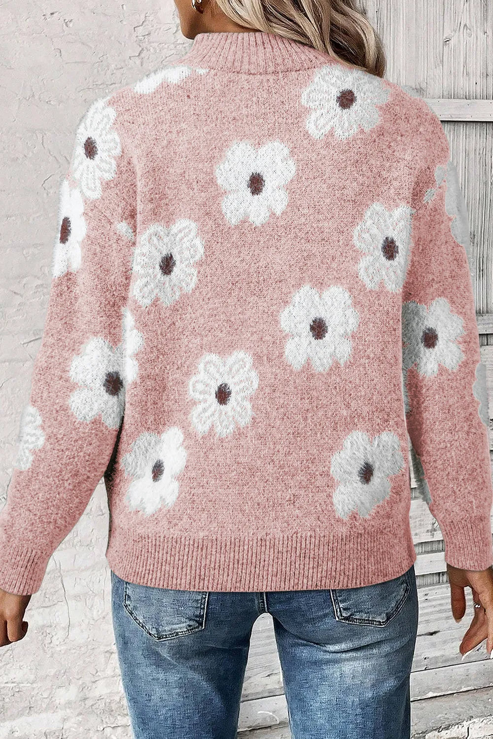 Gebloemde Sweater Met Halve Rits Voor Dames