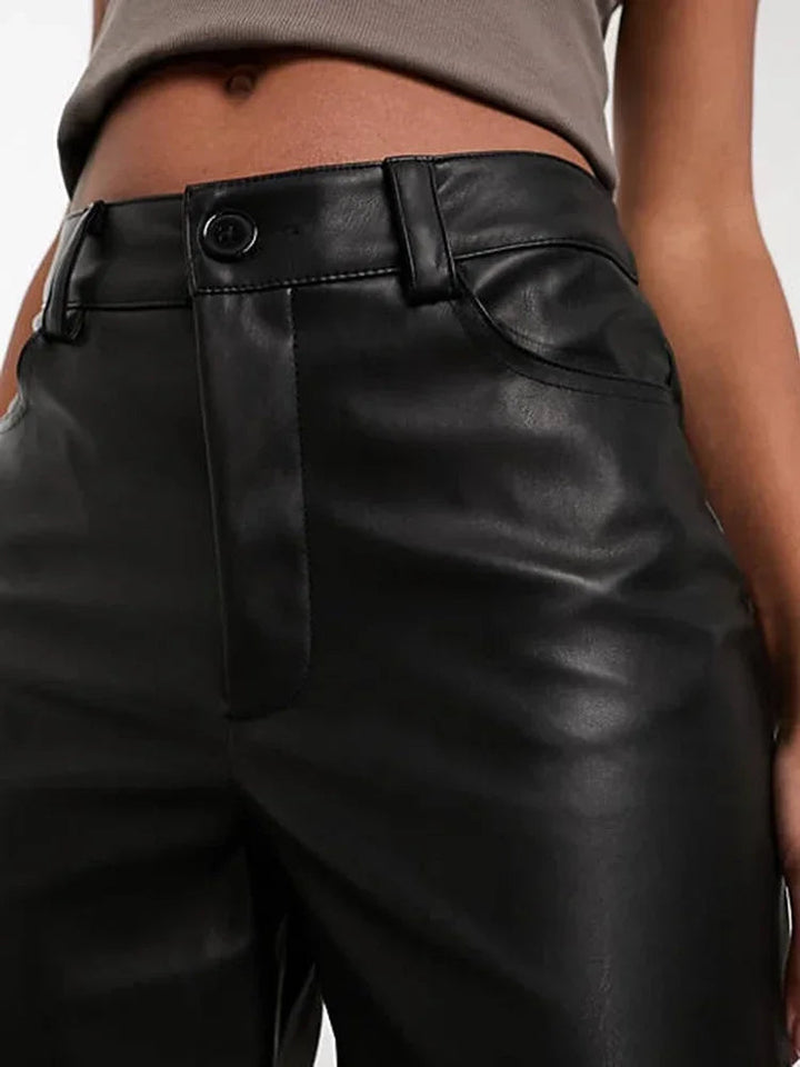 Hoge Taille Leren Broek voor Dames