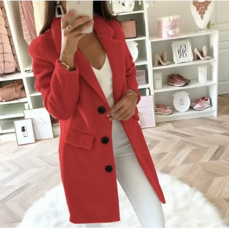 Arlena - Elegante Midi-Trenchcoat Dames zakken knopen lange jas damesjas met kraag 