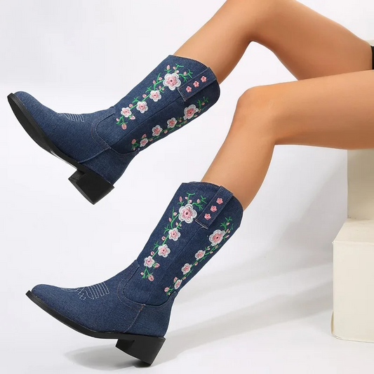 Denim Cowboy Laarzen Met Print Voor Dames - Alice