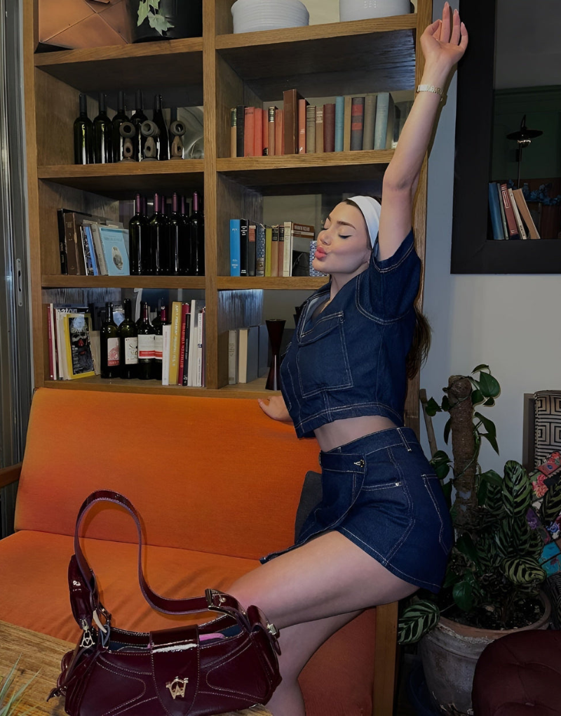 Tweedelige denimset met top en rok