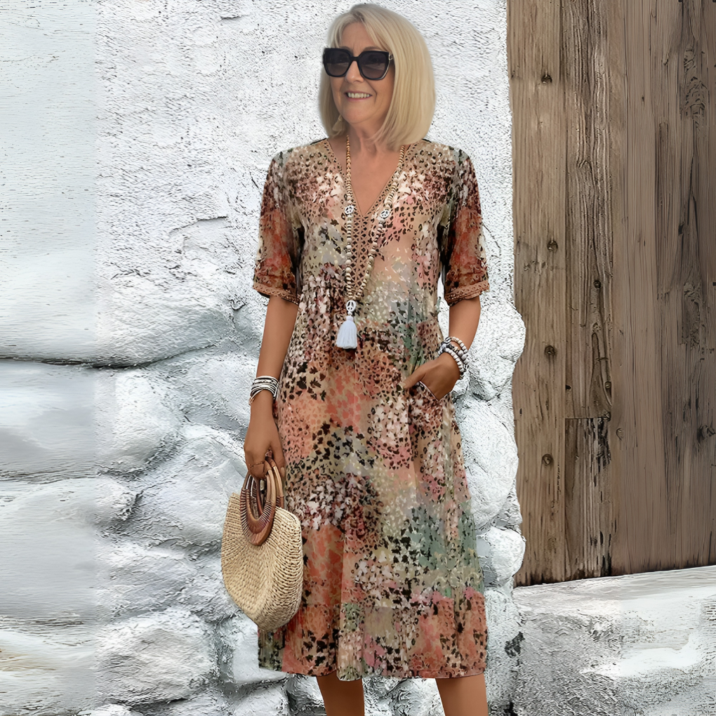 Zachte V-hals midi-jurk voor dames