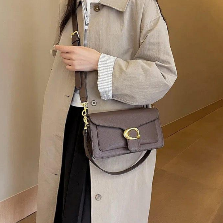 Klassieke gestructureerde schoudertas met goudkleurige gesp