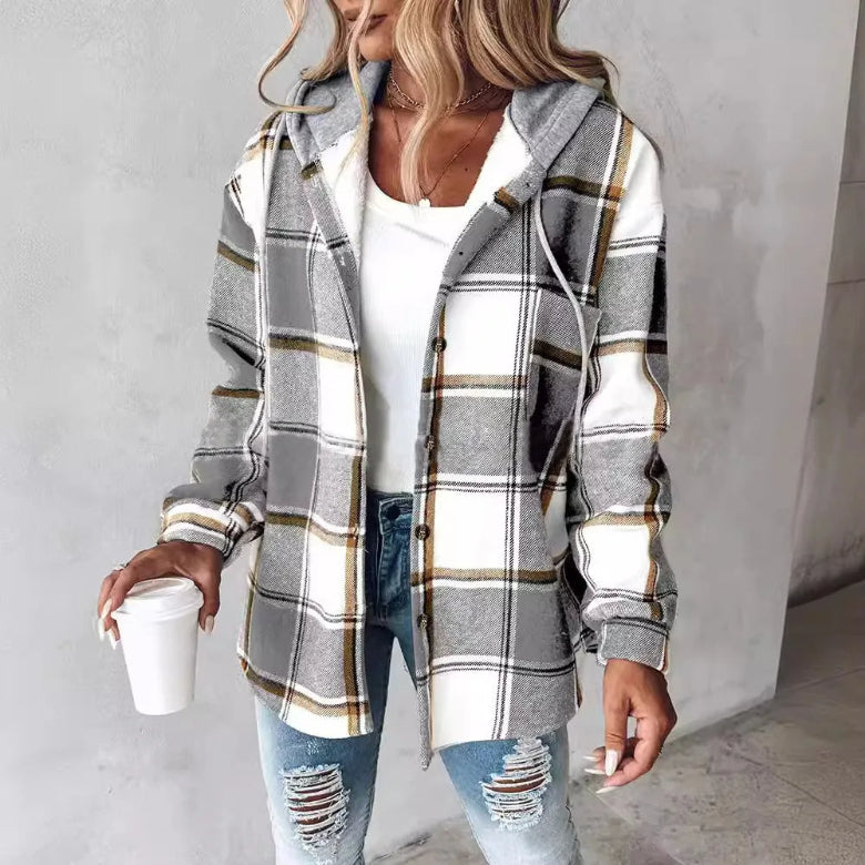 Geruite Hooded Jas voor Dames