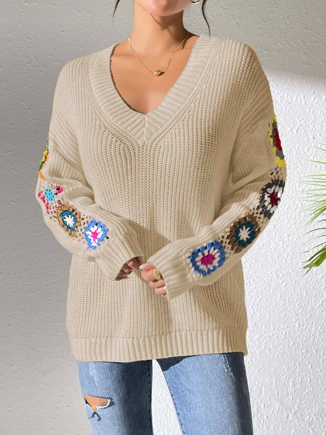 Gebreide Sweater Met Bloemenprint Dames