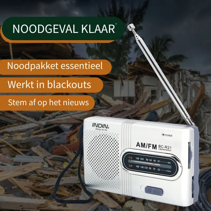 Compacte AM/FM Radio - Draagbaar met Stereo Luidspreker en Koptelefoonaansluiting Met telescopische antenne, batterij-aangedreven