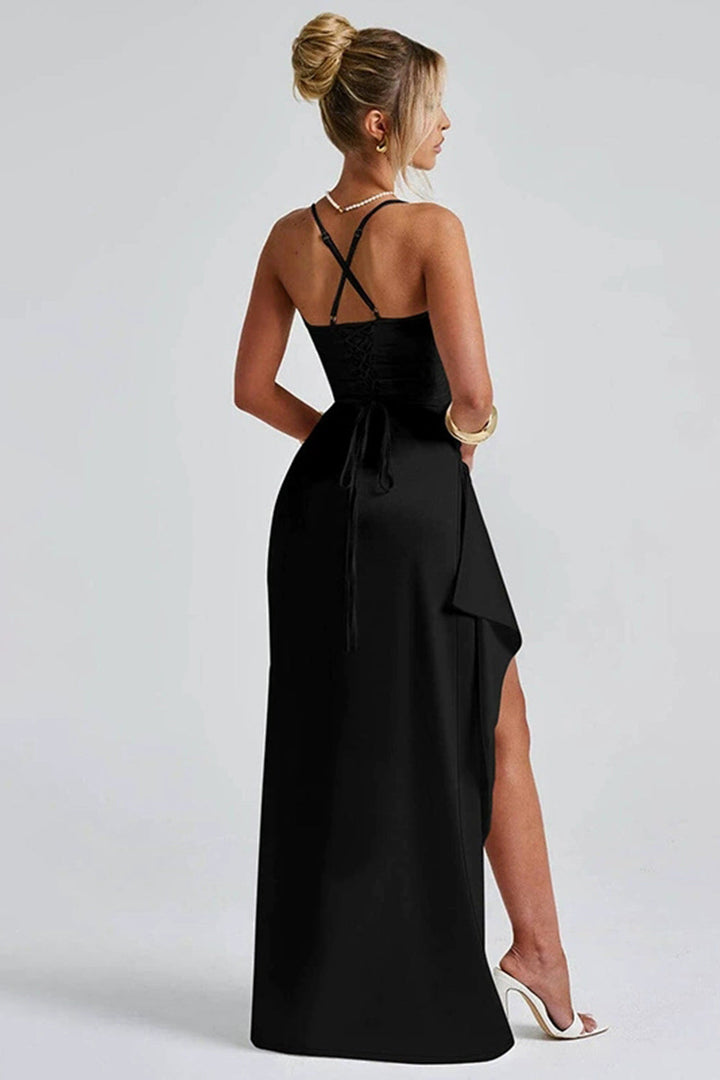 Elegante Maxi Jurk met Spaghettibandjes en Hoge Split