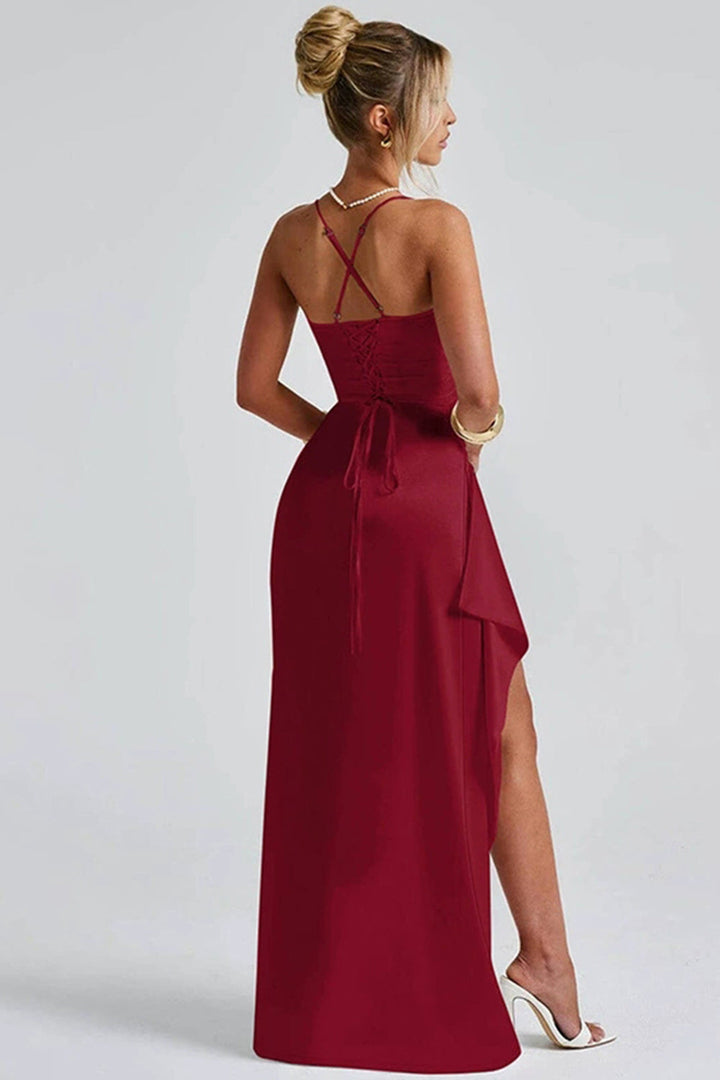 Elegante Maxi Jurk met Spaghettibandjes en Hoge Split