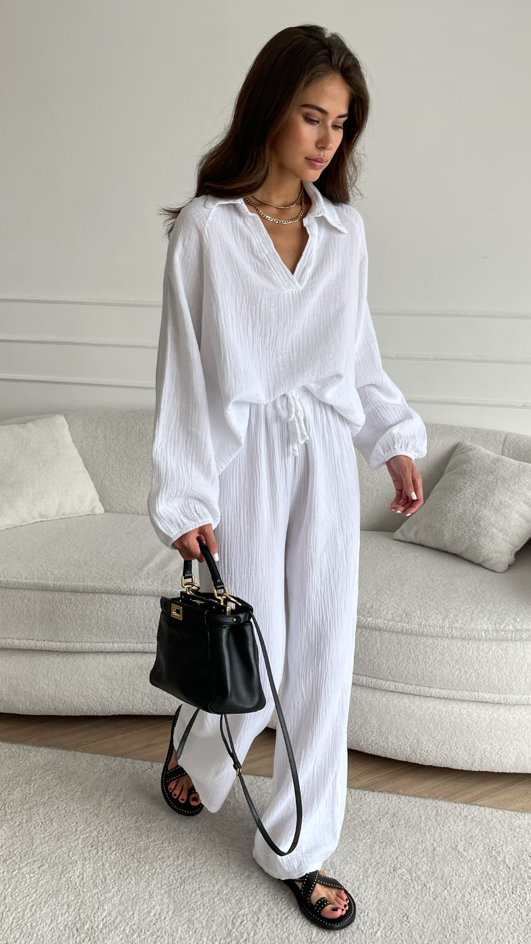 comfortabele linnen 2-delige set loungeset vrijetijds set kleding vrouwen dames strankleding relaxkleding blouse broek oversized vakantiekleding