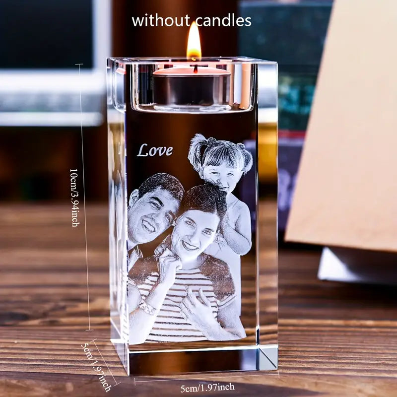 CrystalGlow Gepersonaliseerde Glazen Kaarshouder - Elegante Decoratie voor Elk Moment