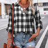 Geruite blouse met lange mouwen en V-hals voor dames