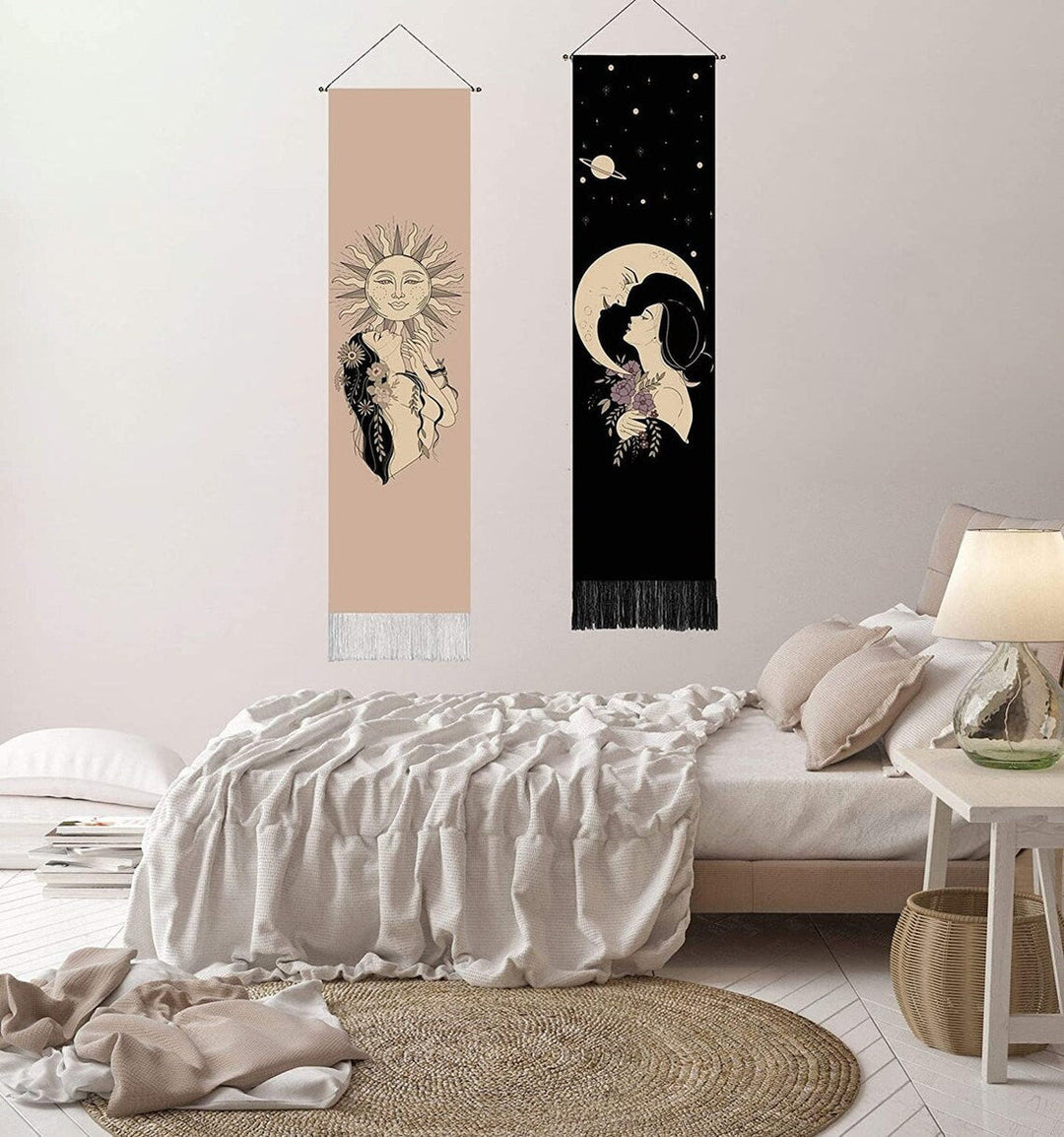 Bohemian Zon & Maan Wandtapijt Set (2 stuks) - Boho Decoratie voor Thuis