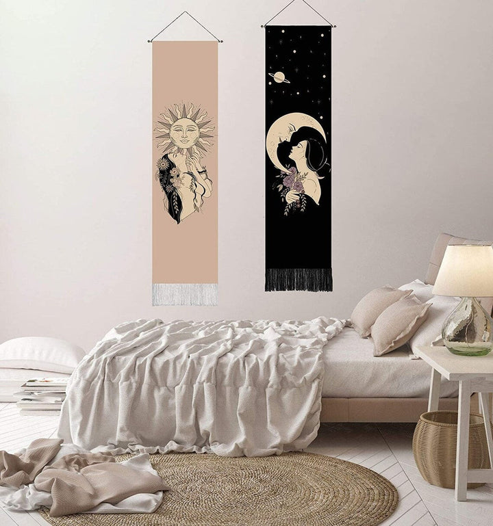 Bohemian Zon & Maan Wandtapijt Set (2 stuks) - Boho Decoratie voor Thuis