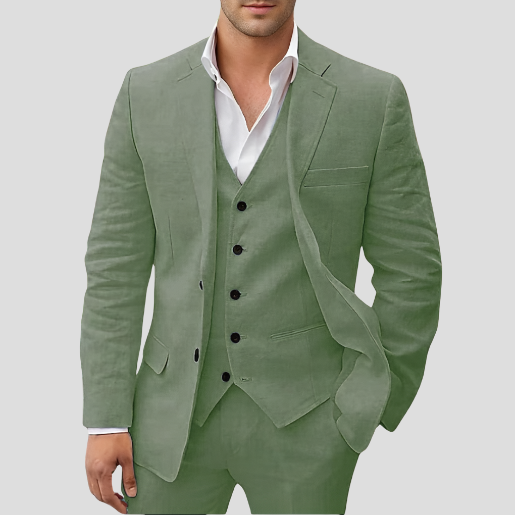 Driedelige linnenset voor heren: blazer, vest en pantalon