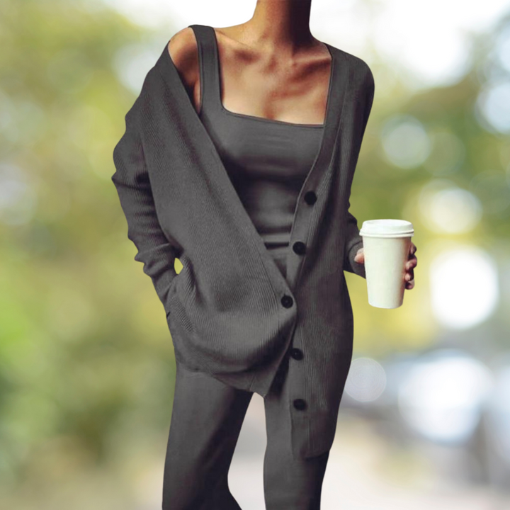 Milou - Gebreid damespak in 3-delige set – top, broek en vest
