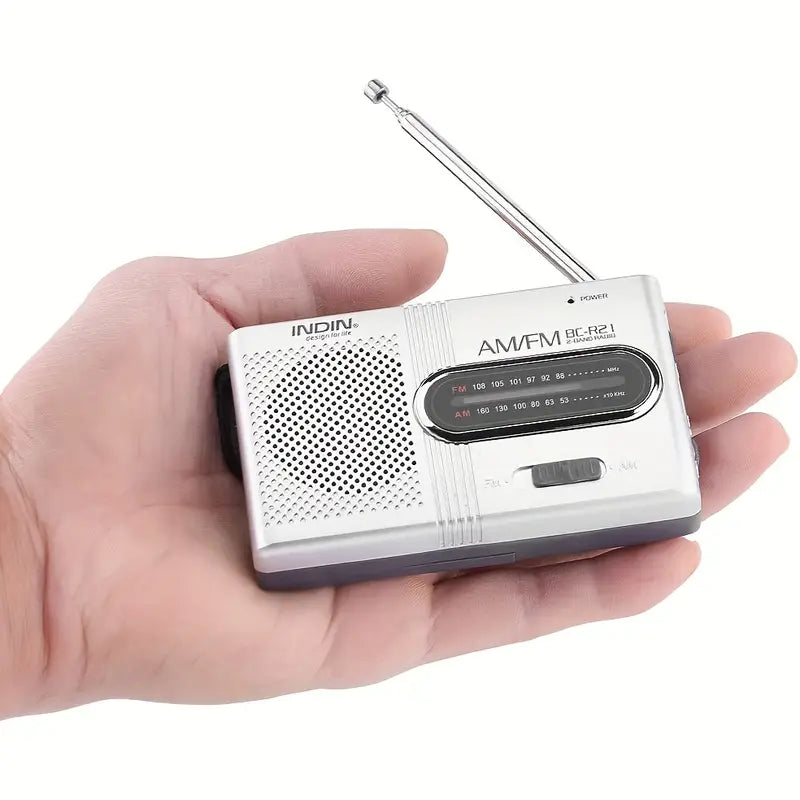 Compacte AM/FM Radio - Draagbaar met Stereo Luidspreker en Koptelefoonaansluiting Met telescopische antenne, batterij-aangedreven