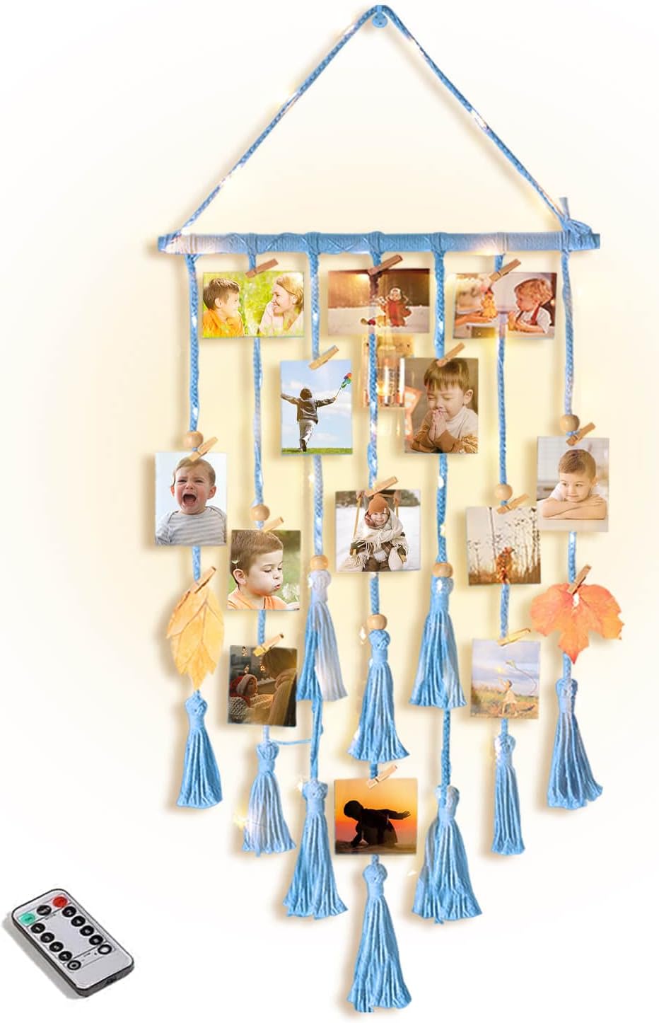 Homecor Macrame Foto Display met 30 Clips | Boho Muurdecoratie met Lichten - Foto Collage Bord voor Kamer & Feestdagen